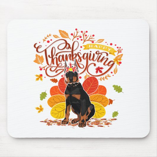 Doberman Dog Turkey Thanksgiving Party マウスパッド (正面)