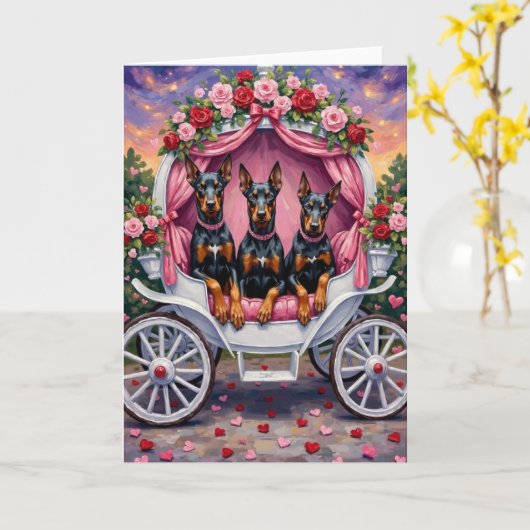 Doberman Dog Valentine's Day  カード (黄色い花)