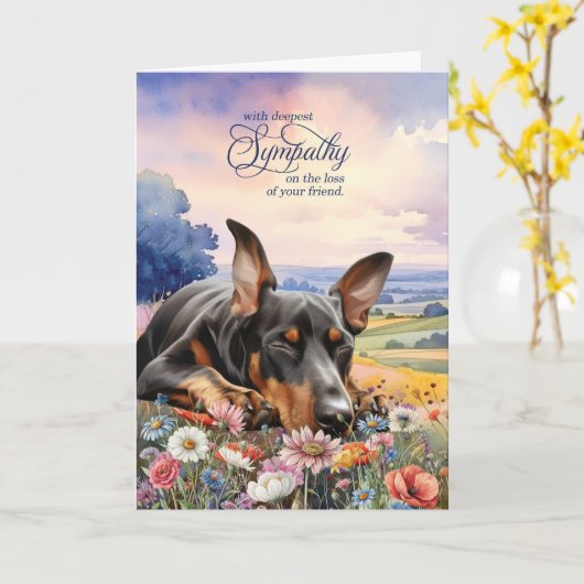 Doberman Dog with Wildflowers Pet Sympathy カード (黄色い花)