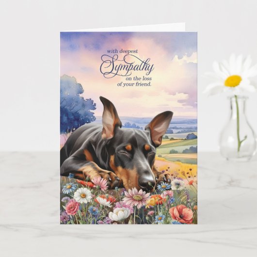 Doberman Dog with Wildflowers Pet Sympathy カード (小さな植物)