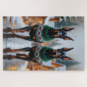 Doberman Dogs Christmas Snow Holiday  ジグソーパズル (横)