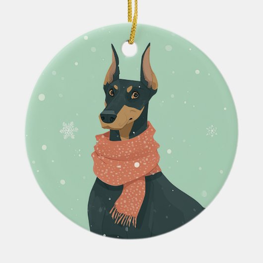 Doberman Holiday Keepsake セラミックオーナメント (正面)