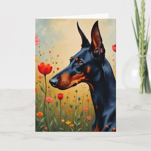 Doberman in a field of flowers  カード (正面)