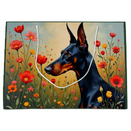 Doberman in a field of flowers  ラージペーパーバッグ