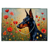 Doberman in a field of flowers  ラージペーパーバッグ (裏面)
