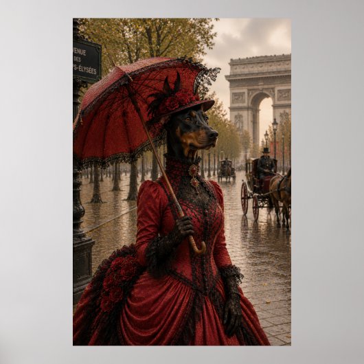 Doberman Lady on the Champs-Élysées – Victorian Pa ポスター (正面)
