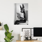 Doberman on Toilet, Newspaper, Funny Bathroom Art ポスター (ホームオフィス)