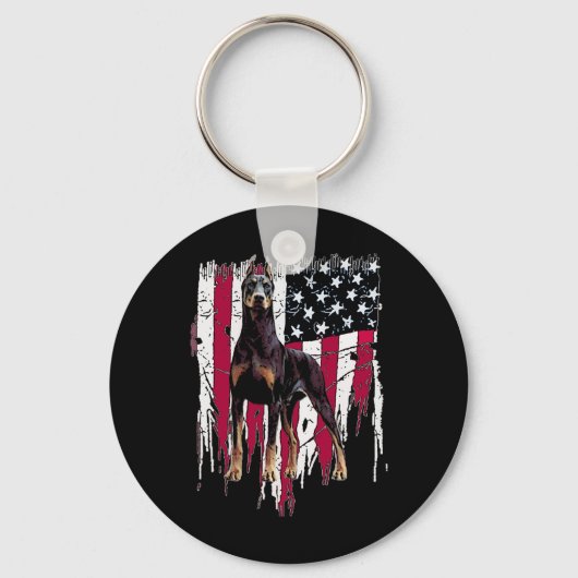 Doberman Pinscher American Flag Usa Awesome  キーホルダー (正面)