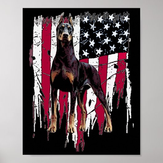 Doberman Pinscher American Flag Usa Awesome ポスター (正面)