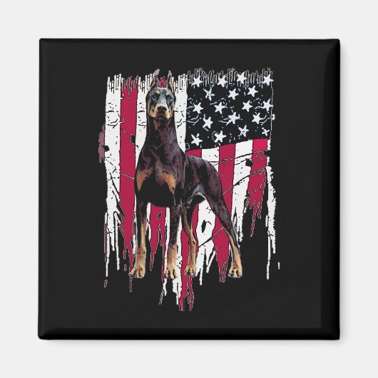 Doberman Pinscher American Flag Usa Awesome  マグネット (正面)