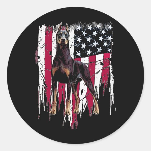 Doberman Pinscher American Flag Usa Awesome ラウンドシール (正面)