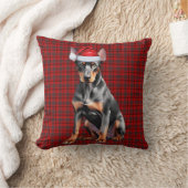 Doberman Pinscher and Holiday Plaid Christmas Dog クッション (ブランケット)
