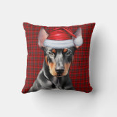 Doberman Pinscher and Holiday Plaid Christmas Dog クッション (裏面)