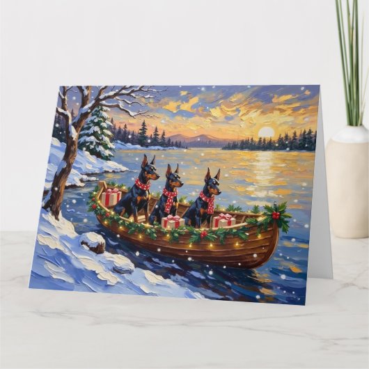 Doberman Pinscher Christmas Boat Holiday カード (正面)