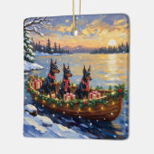 Doberman Pinscher Christmas Boat Holiday セラミックオーナメント (左)