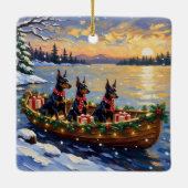 Doberman Pinscher Christmas Boat Holiday セラミックオーナメント (裏面)