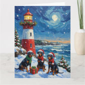 Doberman Pinscher Christmas Lighthouse Holiday カード (正面)