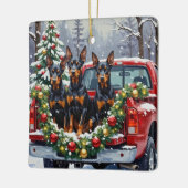 Doberman Pinscher Christmas Red Truck Holiday セラミックオーナメント (左)