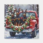 Doberman Pinscher Christmas Red Truck Holiday マグネット (正面)
