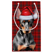 Doberman Pinscher Dog and Red Christmas Plaid スモールペーパーバッグ (裏面)