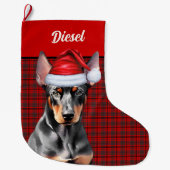 Doberman Pinscher Dog Holiday Plaid Personalized ラージクリスマスストッキング (正面)