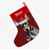 Doberman Pinscher Dog Holiday Plaid Personalized ラージクリスマスストッキング (裏面 (吊り時))