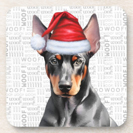 Doberman Pinscher Dog in a Santa Hat Holiday コースター