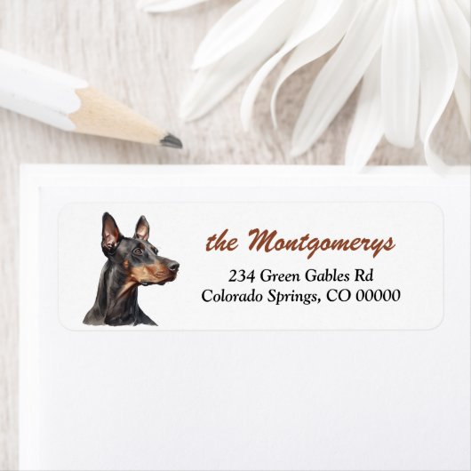Doberman Pinscher Dog Portrait Return Address ラベル (インサイチュ)