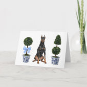 Doberman Pinscher Dog Puppy Topiary Watercolor カード (正面)