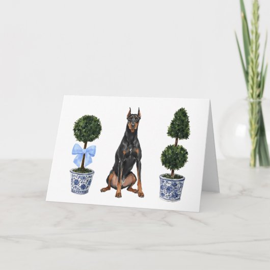Doberman Pinscher Dog Puppy Topiary Watercolor カード (正面)
