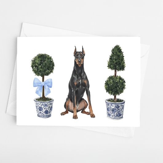 Doberman Pinscher Dog Puppy Topiary Watercolor カード
