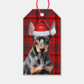 Doberman Pinscher Dog Red Plaid Christmas ギフトタグ (正面)