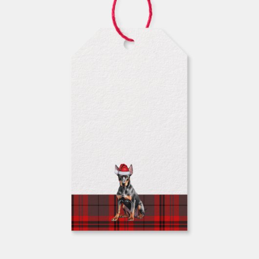 Doberman Pinscher Dog Red Plaid Christmas ギフトタグ (裏面)
