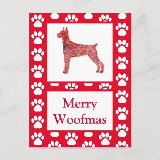 Doberman Pinscher Dog Silhouette R Merry Christmas ポストカード (正面)