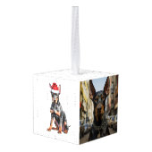 Doberman Pinscher Dog Two Photo Christmas Holiday キューブオーナメント (裏面アングル)