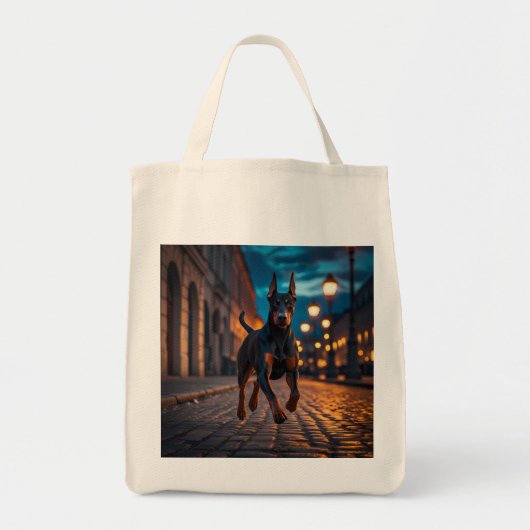 Doberman Pinscher Elegant Grocery Tote Bag トートバッグ (正面)