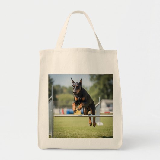 Doberman Pinscher Elegant Grocery Tote Bag トートバッグ (正面)