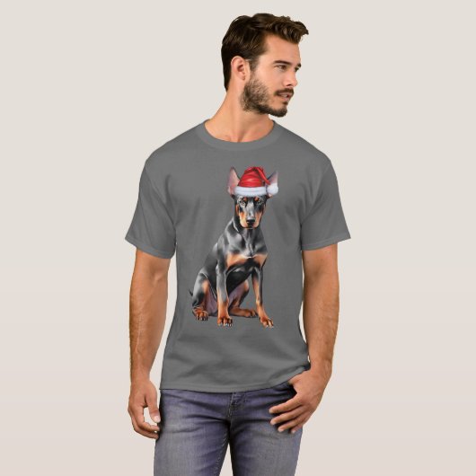 Doberman Pinscher Funny Christmas Dog Holiday Tシャツ (正面フル)