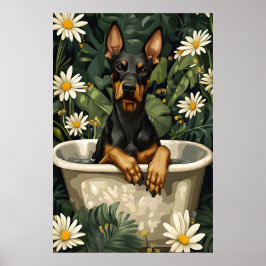 Doberman Pinscher In Bathtub Poster, Funny Dog ポスター