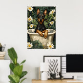 Doberman Pinscher In Bathtub Poster, Funny Dog ポスター (ホームオフィス)