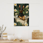 Doberman Pinscher In Bathtub Poster, Funny Dog ポスター (キッチン)