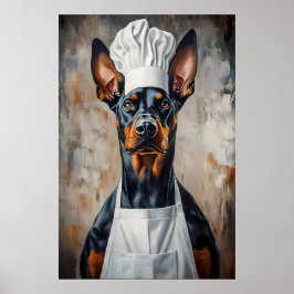 Doberman Pinscher In Chefs Hat Poster, Funny Pet ポスター