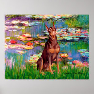 Doberman Pinscher (red) - Lilies 2 ポスター
