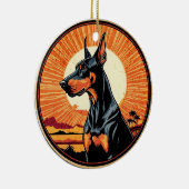 Doberman Pinscher Retro Sunset Dog Lover セラミックオーナメント (右)