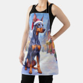 Doberman Pinscher Snowy Village Santa Hat Christma エプロン (インサイチュ)