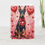 Doberman Pinscher Valentine’s Day Dog with Hearts  カード (正面)