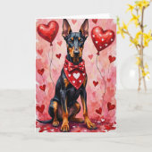 Doberman Pinscher Valentine’s Day Dog with Hearts  カード (黄色い花)