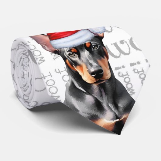 Doberman Pinscher Woof Christmas Dog Lover ネクタイ (ロール)