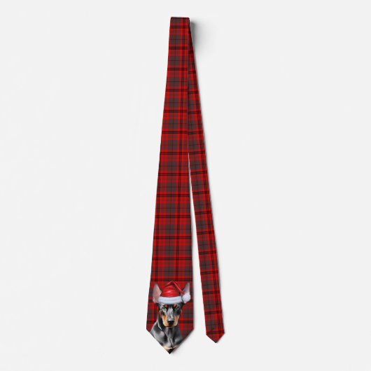 Doberman Pinshce Dog Lover Holiday Plaid Christmas ネクタイ (正面)