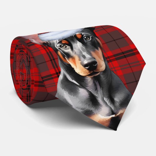Doberman Pinshce Dog Lover Holiday Plaid Christmas ネクタイ (ロール)